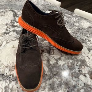 FLASH SALE! COLE HAAN LUNARGRAND Suede Oxford Wingtip Shoe. Brown/Orange. 11.5US